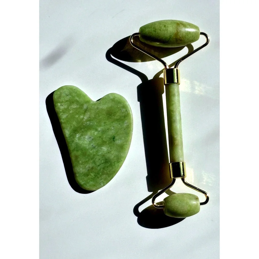 Facial Roller Gua Sha Set Green Jade Stone Skincare‎ Tools beauty pamper